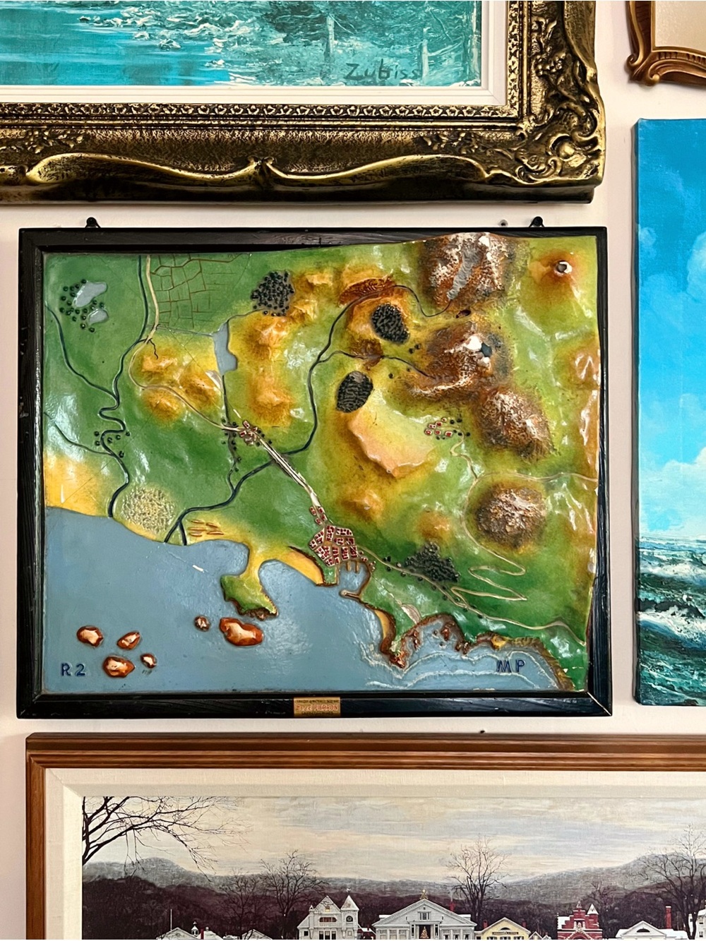 Vintage MCM France Topographic Relief Map Plaque